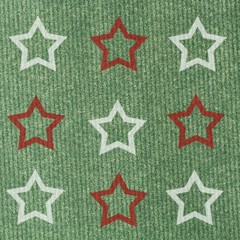 Christmas card with white and red stars  on green background