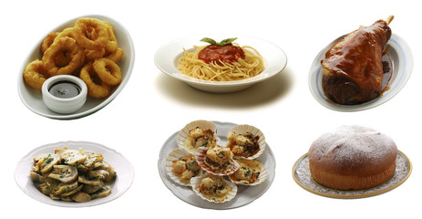 Totani , spaghetti , cervo , carciofi , capesante e focaccia