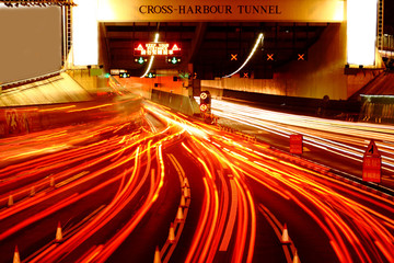 busy traffic hour in cross harbour tunnel