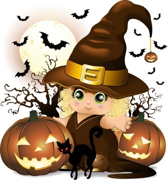 Strega Bambina Halloween-Halloween Baby Witch-Vector
