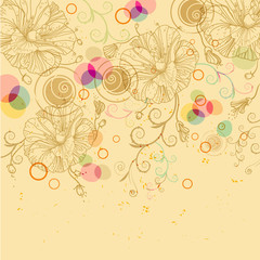 hand-drawn background with flowers and colored circles