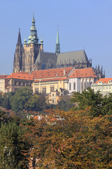 Obraz premium View on the autumn Prague gothic Castle above River Vltava