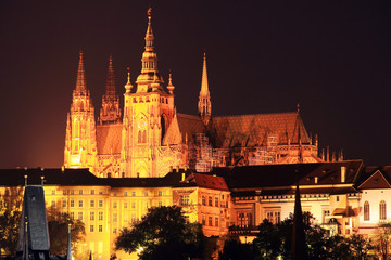 Fototapeta na wymiar The night View on bright Prague gothic Castle