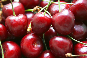 Fruits and berries. Ripe cherries on the table