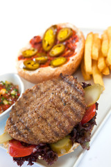 Grilled steak fillet with french fries and sauce