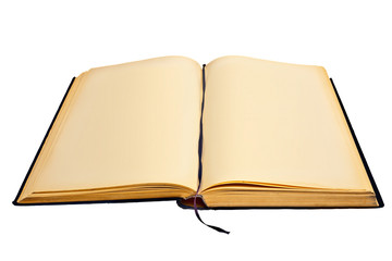 open and aged book on white