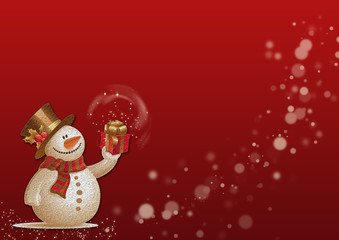 Schneemann mit Geschenk und Sterne