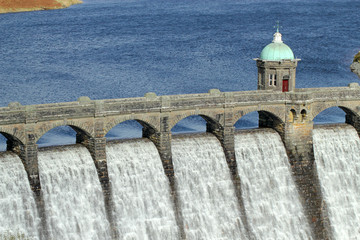 Craig Goch reservoir dam close up, Elan Valley, Wales.
