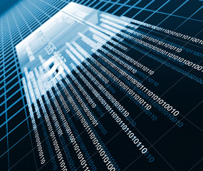 abstract 3d image of an electronic card and binary code, concept of electronic money related to...