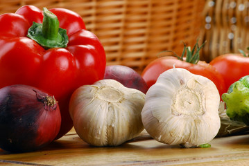 Raw vegetables and wicker basket
