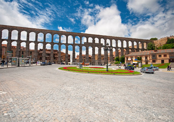 The old town of Segovia with the roman aqueduct