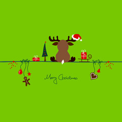 Christmas Reindeer Santa´s Hat & Symbols Green