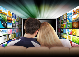 People Watching Television Movie Screen