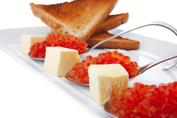 salmon caviar on spoons