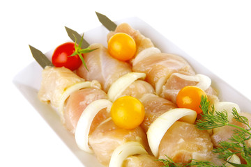 uncooked chicken shish kebab