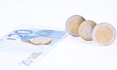 Euro paper money and coins