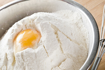 White flour and egg  in bowl