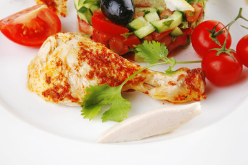 grilled chicken drumstick chunks on white