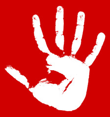 Hand print on a red background