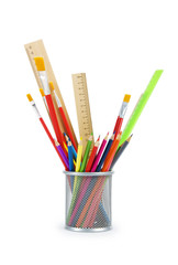 Red art brushes isolated on the white background