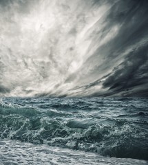 Big ocean wave breaking the shore