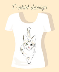 T-shirt design with outline silhouette cat