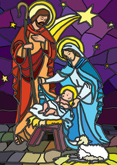 Nativity in stained glass.