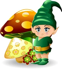 Peel and stick wall murals Fairies and elves Folletto con Funghi-Baby Goblin and Mushrooms-Vector