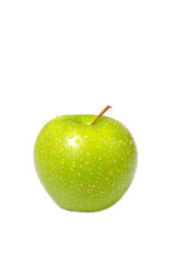 fresh green apple covered with water drops