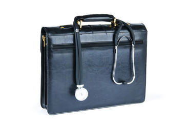 Case and stethoscope isolated on the white