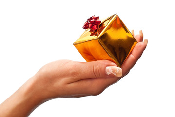 Female hand holding gift box