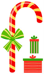 christmas candy cane and gifts, isolated