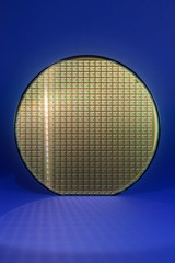 Silicon wafer with reflected chip grid