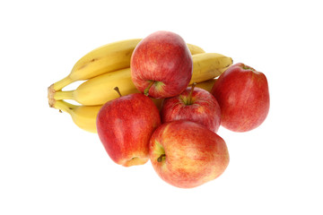 Ripe red apples and bananas