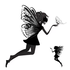 Photo sur Plexiglas Fées et elfes Silhouette d& 39 une fée avec papillon