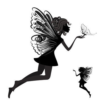 Silhouette Of A Fairy With Butterfly