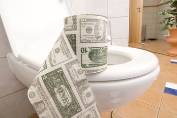 Toilettenpapierrolle mit US-Dollar-Aufdruck