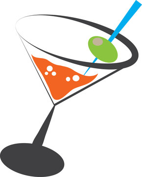 orange cocktail martini glass with olive clip art preview