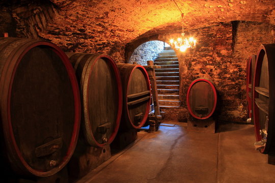 alter Weinkeller, Rotwein Barrique-F&auml;sser, Eichenf&auml;sser