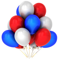 Party multicolor (red, blue, white) helium balloons. 3D render