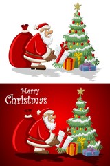 santa-claus putting presents on christmas tree