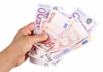 Hand holding euro banknotes