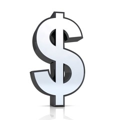 3D Dollar Symbol - Silber Schwarz / Chrom