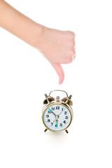 thumbs-down and alarm clock