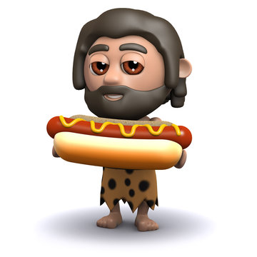 3d Caveman Buys The Small Hot Dog