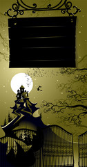 Halloween landscape with signboard