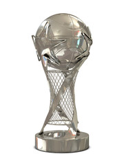 Silver basketball trophy with ball and stars