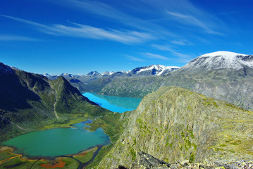 Naklejka na ściany i meble Picturesque Norway mountain landscape.