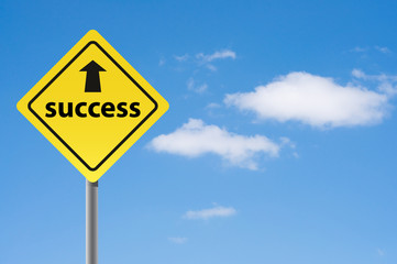 Sign arrow success on sky background.