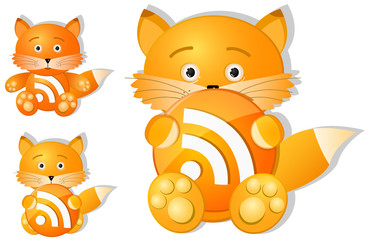 rss icon set as cute red fox toy